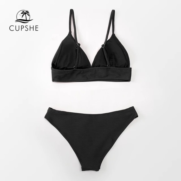 NEW Black Ribbed Triangle Low Waist Bikini Set Size Medium - Picture 4 of 6